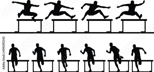 Athlete demonstrating hurdle race techniques and running postures
