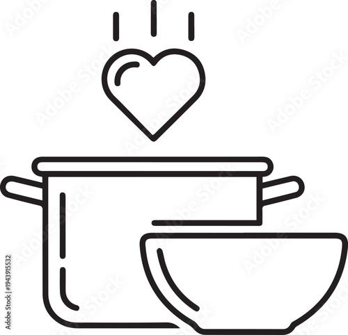 Vector illustration of cooking pot with heart and bowl