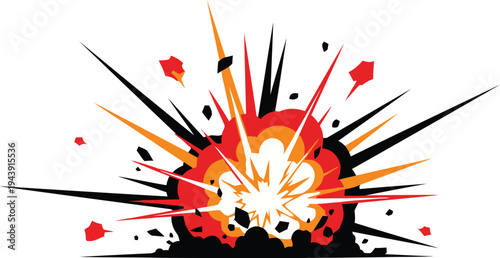 Explosion burst with debris and bright light - comic style action effect with explosion with burst with impact with action with blast with debris with energy