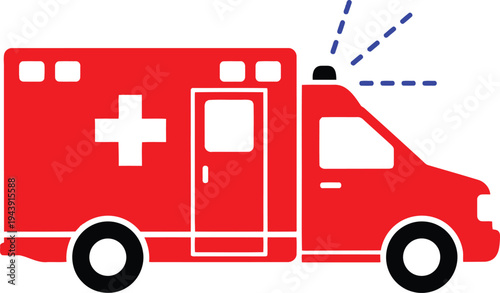 Red ambulance with white cross and blue flashing lights - emergency medical vehicle icon with ambulance with medical services with first aid with hospital with icon