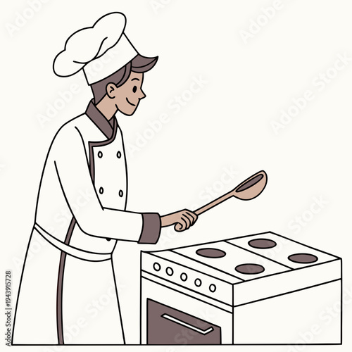 Professional Chef Cooking on White Background Vector Illustration