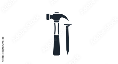 Hammer and nail on white background.