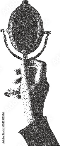 Mirror vintage y2k stipple art, glass halftone stipple brutalist retro vector png with transparent background, reflect 2000s aesthetic photocopy effect tattoo