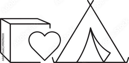Set of 3 camping icons vector, line style, black