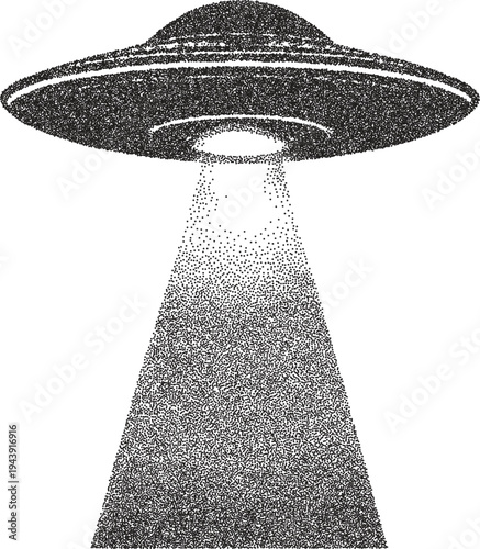 Alien vintage y2k stipple art, galaxy halftone stipple brutalist retro vector png with transparent background, orbit 2000s aesthetic photocopy effect tattoo