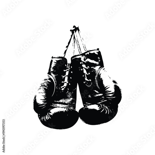 Black and white vintage illustration of boxing gloves vector art hand drawn style