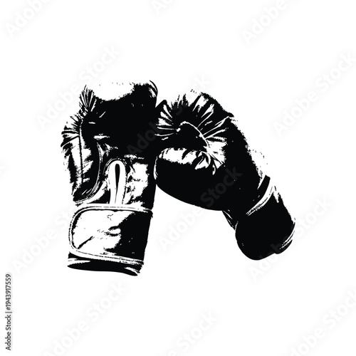 Black and white vintage illustration of boxing gloves vector art hand drawn style