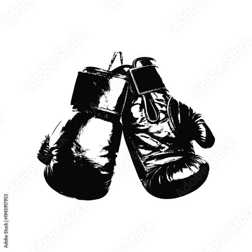 Black and white vintage illustration of boxing gloves vector art hand drawn style