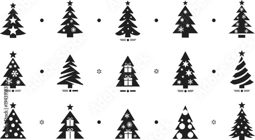 Christmas tree icons collection winter holiday vector illustration set