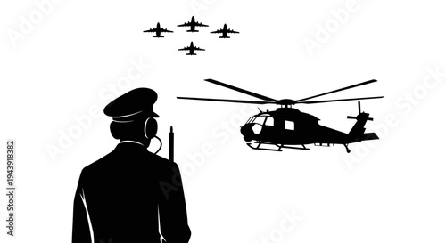 Air Traffic Controller Directs Helicopter and Fighter Jets in Formation