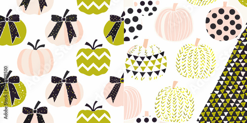 Festive autumn pumpkins and patterns create a seasonal playful design