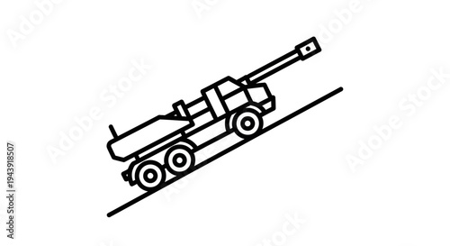 Artillery gun on a slope, military vehicle, vector illustration