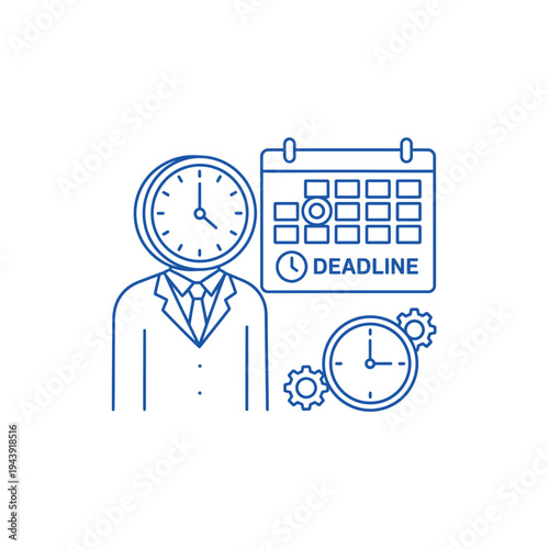 Business man with clock head and deadline calendar concept.