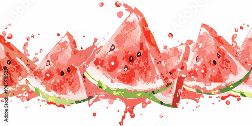 An explosion of juicy watermelon slices and vibrant red splashes