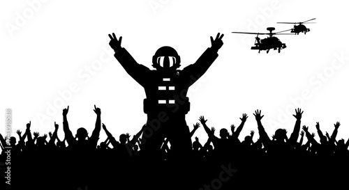Astronaut Celebrates Victory with Helicopters and Crowd