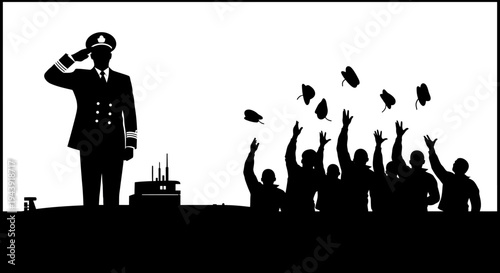 Captain Salutes as Crew Throws Hats in Celebration of Successful Mission