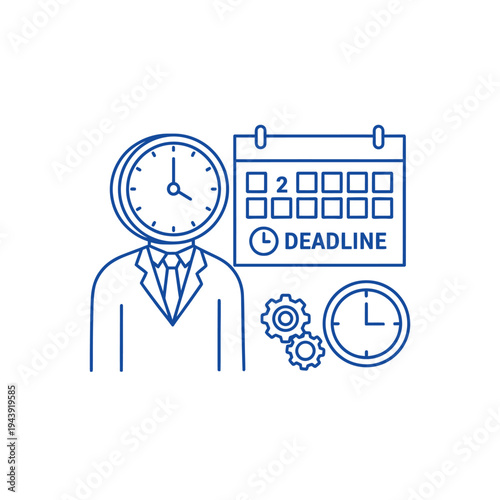 Business man with clock head and deadline calendar concept.