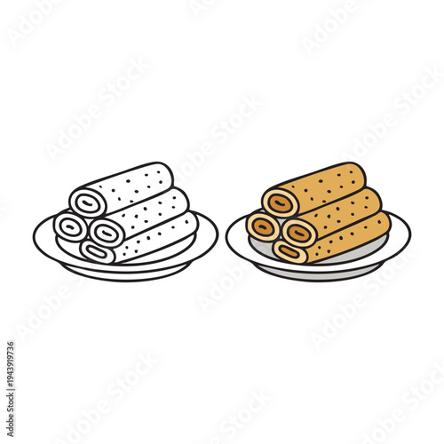 Spring rolls on a plate vector illustration
