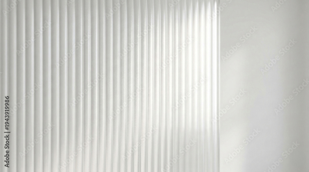 Obraz premium Minimalist white ribbed glass panel background with copy space