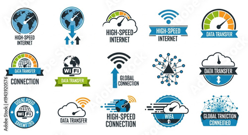 Collection of High-Speed Internet and Global Connection Logos and Icons.