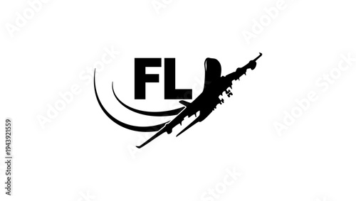 fly inscription, black isolated silhouette