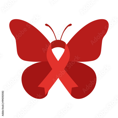 Red Ribbon Butterfly Awareness Icon