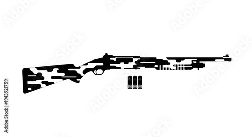 Camouflage Shotgun and Ammunition Icon Vector Illustration