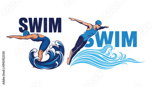 Woman Swimmer Silhouette Freestyle Stroke Icon Vector
