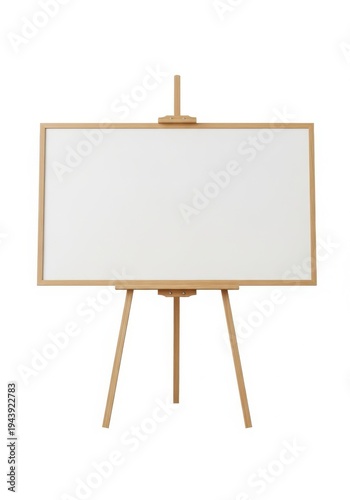 A wooden easel with a blank whiteboard on a plain background