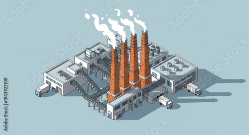 Industrial Factory with Smokestacks.