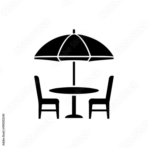 Restaurant table with umbrella outdoor dining furniture symbol for cafe hospitality Vector illustration