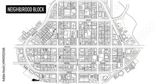 Detailed Neighborhood Block Plan Depicting Urban Layout and Infrastructure.