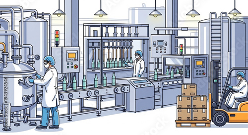 Industrial Factory Workers Operating Machinery.