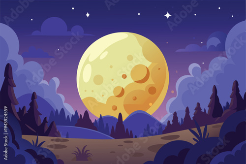 night landscape with moon and stars