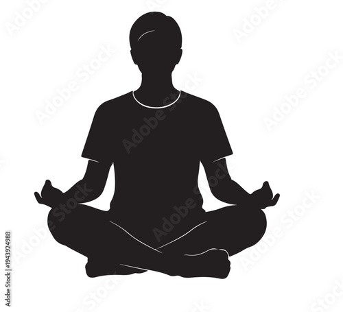 Serene silhouette of a person in a cross-legged meditative pose, embodying tranquility, mindfulness, and well-being, ideal for concepts of relaxation, yoga, and inner peace