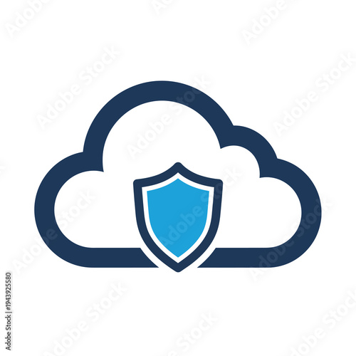 Digital cloud security icon featuring a protective shield, symbolizing data safety, network defense, and online privacy for computing environments