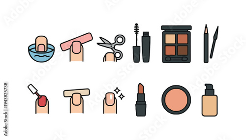 Nail care vector illustration set with various beauty tools and cosmetics