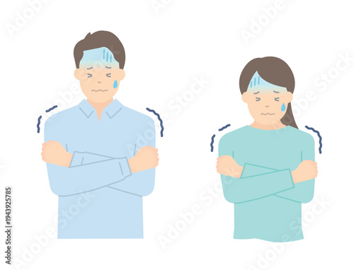 悪寒がする男女のイラストベクター素材