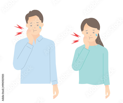 歯痛に悩む男女のイラストベクター素材