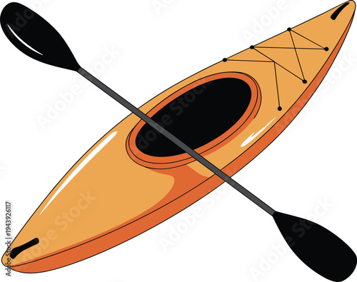 Kayak and paddle vector illustration isolated showing water sport canoe equipment for outdoor adventure boating and kayaking activity