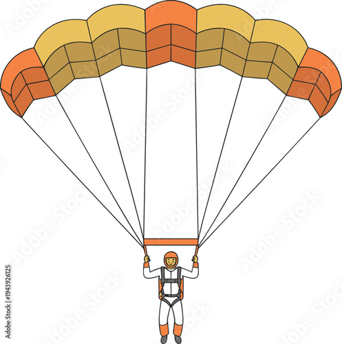 Skydiver with parachute vector illustration showing extreme sport skydiving activity and aerial adventure isolated on white background