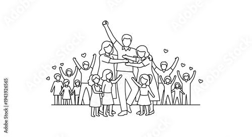 Happy Family Hugging Together, Diverse People Celebrating Unity and Love