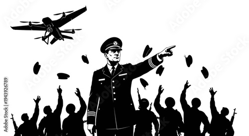 Military Leader Directs Drone Surveillance Over Crowd of Soldiers