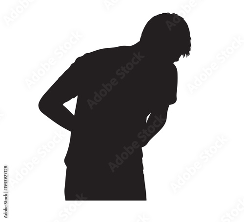 Abstract silhouette of a man bent over, visibly experiencing acute physical discomfort or suffering from illness, symbolizing persistent pain or health challenges