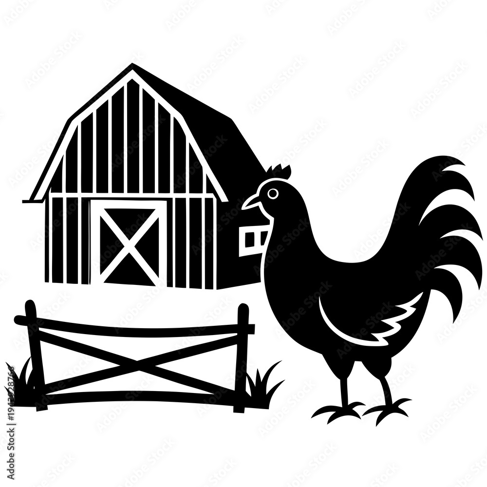 Fototapeta premium Rooster Chicken Farm Silhouette Vector Logo Illustration