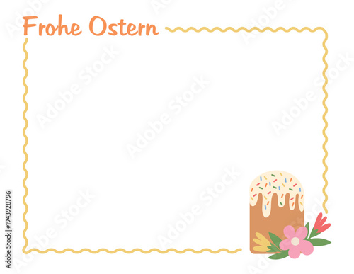 Easter Greeting Frame with German Text and Kulich Cake