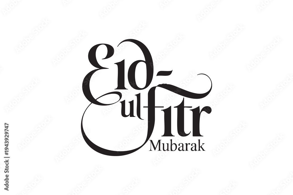 Obraz premium Eid ul Fitr Mubarak Typography Set – Elegant Islamic Calligraphy Lettering for Eid Festival Design