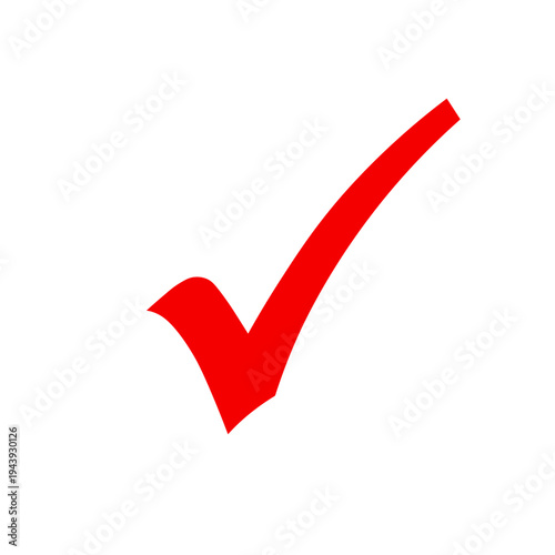 Red tick icon. Red check mark symbol