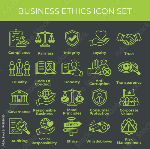 Business Ethics Line Icons Set Illustration