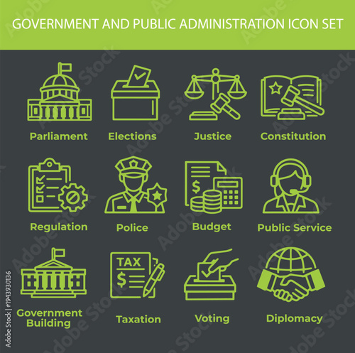 Government and Public Administration Icon Set Illustration